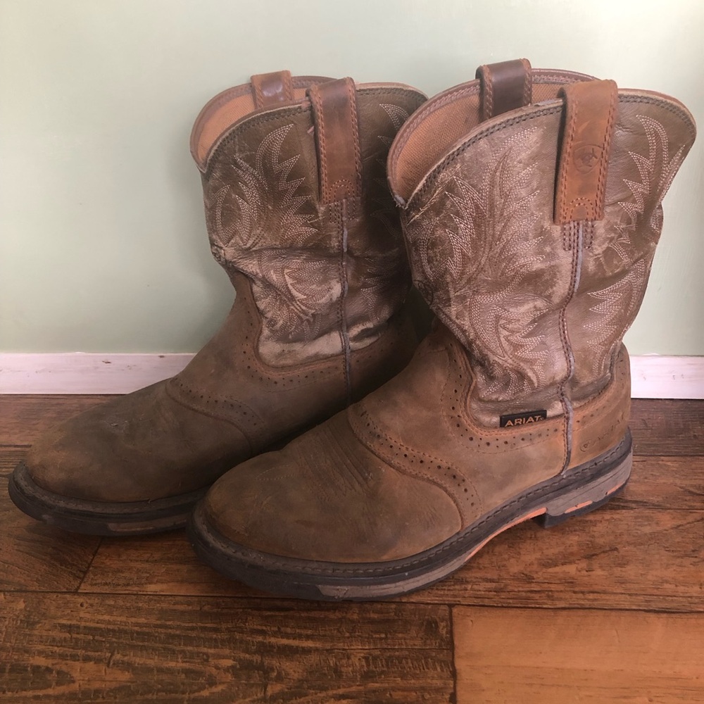 ARIAT Workhog Pull-On Roper Men SZ 10EE Soft Toe Work Boots Waterproof Aged Bark